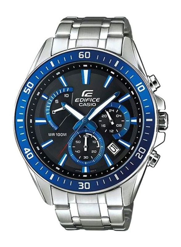 

Casio Edifice Analog Watch for Men with Stainless Steel Band, Water Resistant and Chronograph, EFR-552D-1A2VUEF, Silver-Black/Blue