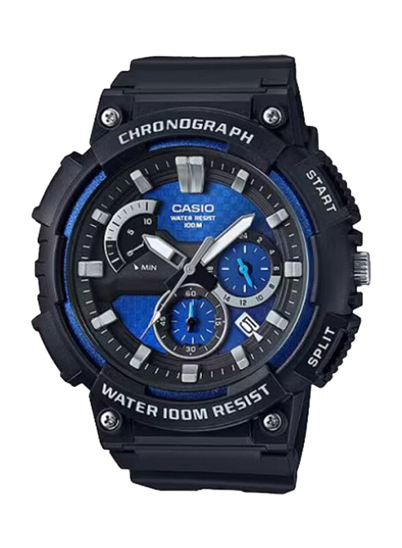 

Casio Youth Analog Watch for Men with Resin Band, Water Resistant and Chronograph, MCW-200H-2AVDF, Black-Blue