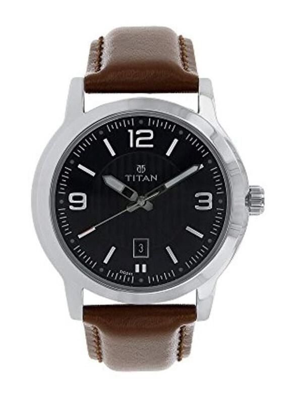 

Titan Analog Wrist Watch for Men with Leather Band, 1730SL02, Brown-Black
