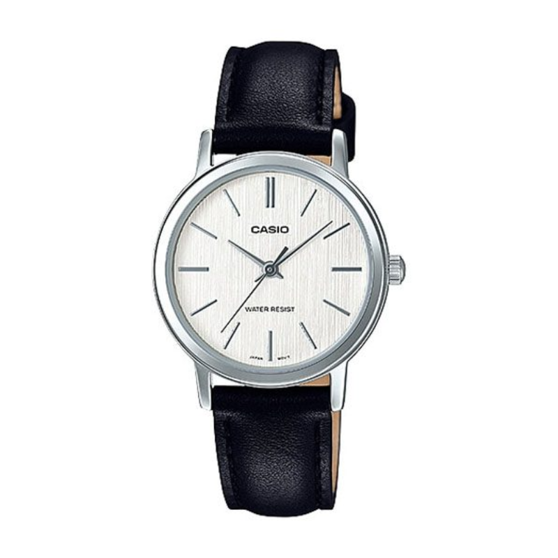 

Casio Analog Watch for Women with Leather Genuine Band, Water Resistant, LTP-E145L-7ADF, Black-White
