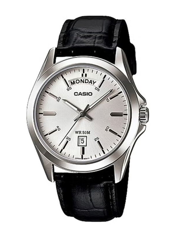 

Casio Analog Watch for Men with Leather Band, Water Resistant, MTP-1370L-7AVDF, Black-Silver