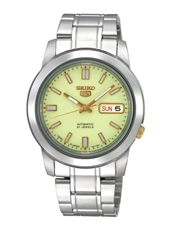 Seiko Analog Watch for Men with Stainless Steel Band, Water Resistant, SNKK19J1, Silver-Green