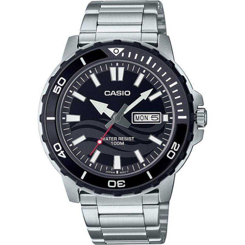 

Casio Standard Analog Watch for Men with Stainless Steel Band, Water Resistant, MTD-125-1AVDF, Silver-Black