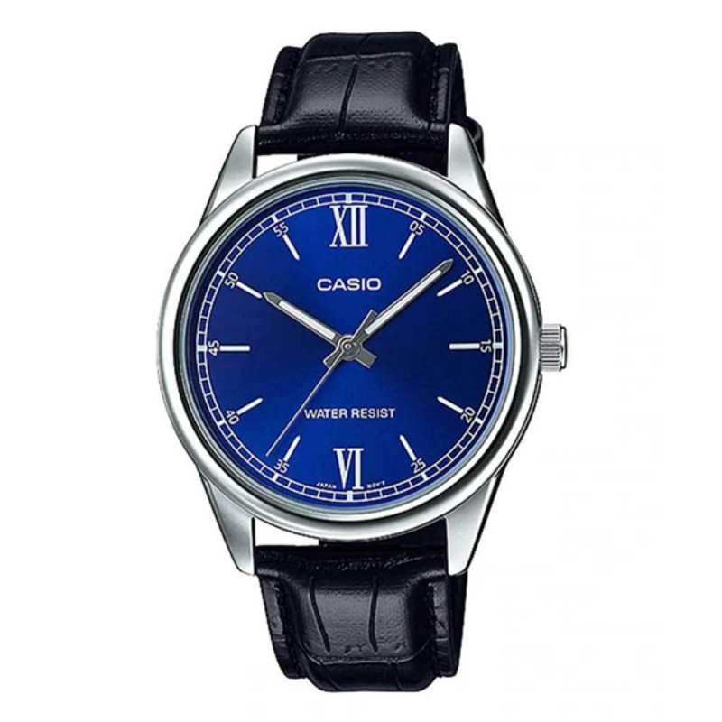 

Casio Enticer Analog Watch for Men with Leather Band, Water Resistant, MTP-V005L-2BUDF, Black-Blue