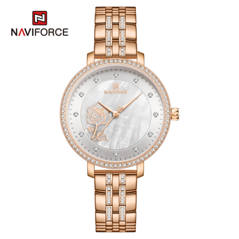 

Naviforce Analog Watch for Women with Stainless Steel Band, Water Resistant, NF5017, Rose Gold-Silver
