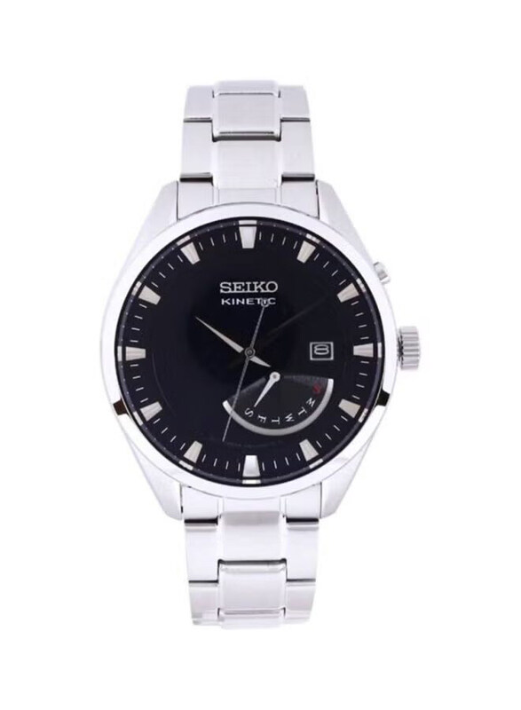 

Seiko Kinetic Analog Watch for Men with Stainless Steel Band, Water Resistant, SRN045P1, Silver-Black