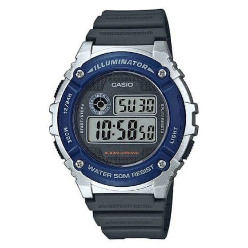 

Casio Standard Series Digital Watch for Men with Rubber Band, Water Resistant, W-216H-2AVDF, Black-Grey