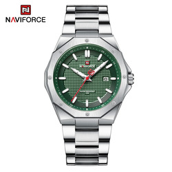 Naviforce Analog Watch for Men with Stainless Steel Band, Water Resistant, NF9200, Silver-Green