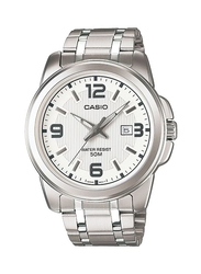 Casio Analog Watch for Men with Stainless Steel Band, Water Resistant, MTP-VD01D-7EVUDF, Silver-White