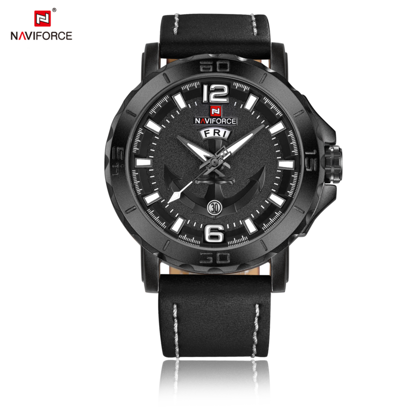 

Naviforce Analog Watch for Men with Leather Band, Water Resistant, NF9122, Black-Multicolour