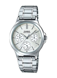 Casio Analog Watch for Women with Stainless Steel Band, Water Resistant and Chronograph, LTP-V300D-7A, Silver-White