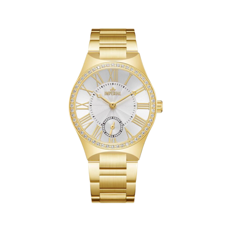 Imperial Analog Watch for Women with Stainless Steel Band, Water Resistant, GZ8667L, Gold-White