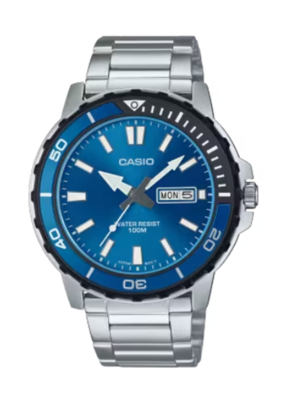 

Casio Analog Watch for Men with Stainless Steel Band, Water Resistant, MTD-125D-2A1VDF, Silver-Blue