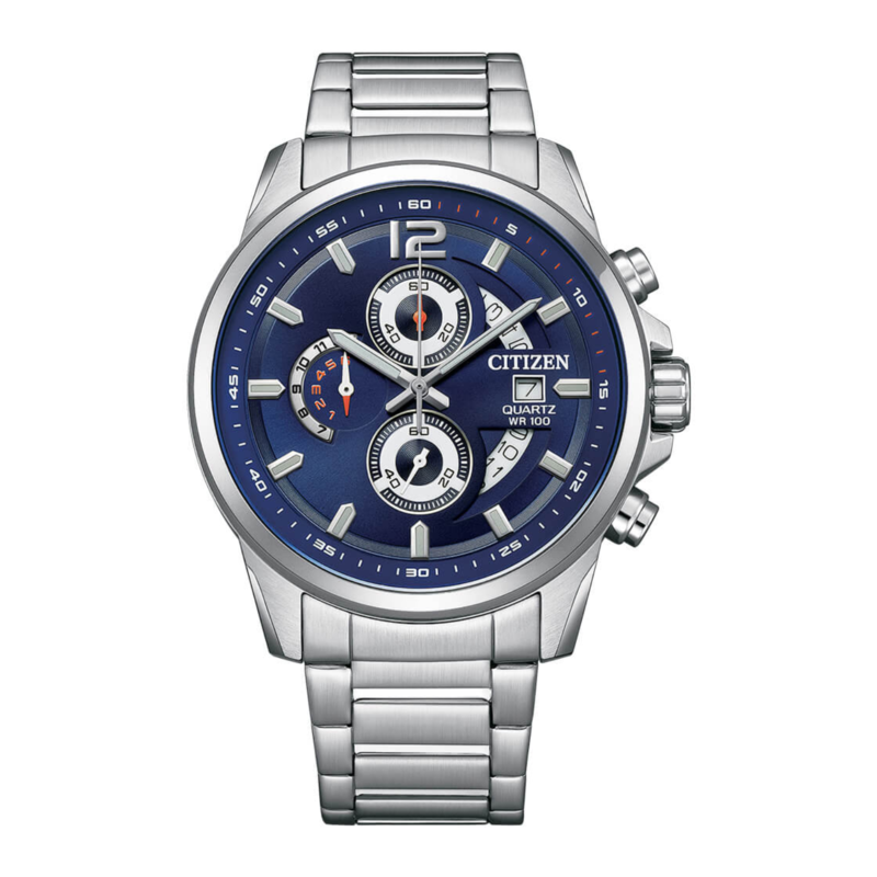 

Citizen Analog Watch for Men with Stainless Steel Band, Water Resistant and Chronograph, AN36G0-56L, Silver-Blue