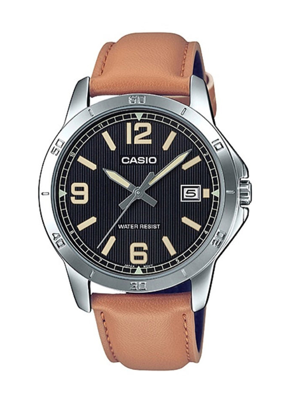 Casio Analog Watch for Men with Leather Band, Water Resistant, MTP-V004L-1B2UDF, Brown-Black