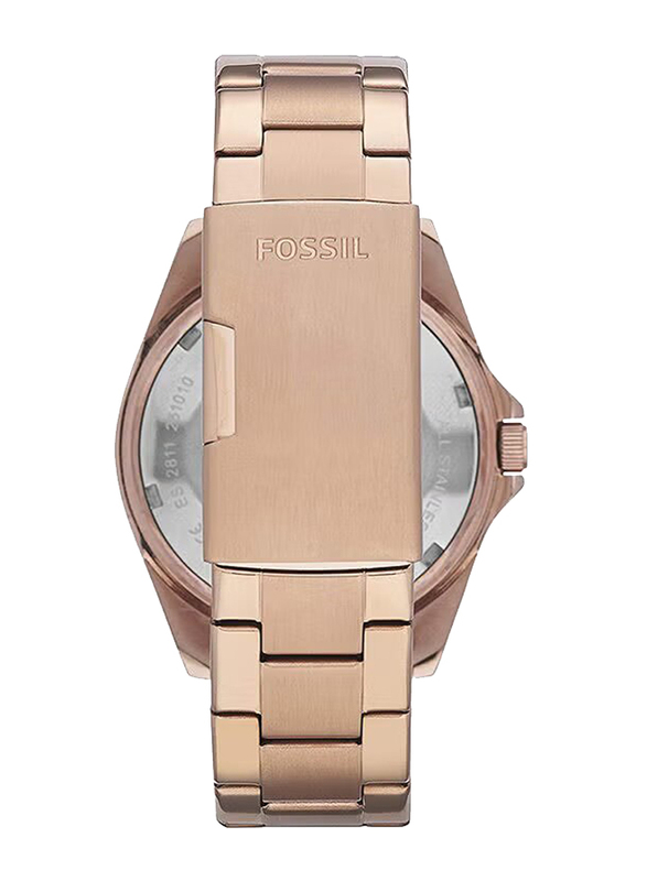 Fossil Quartz Analog Watch for Women with Stainless Steel Band, Water Resistant and Chronograph, ES2811, Rose Gold-Rose Gold
