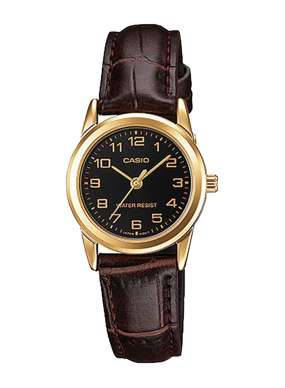 Casio Quartz Analog Wrist Watch for Women with Leather Band, Water Resistant, LTP-V001GL-1BUDF, Dark Brown-Black
