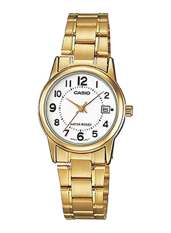 Casio Quartz Analog Watch for Women with Stainless Steel Band, Water Resistant, LTP-V002G-7BUDF, Gold/White
