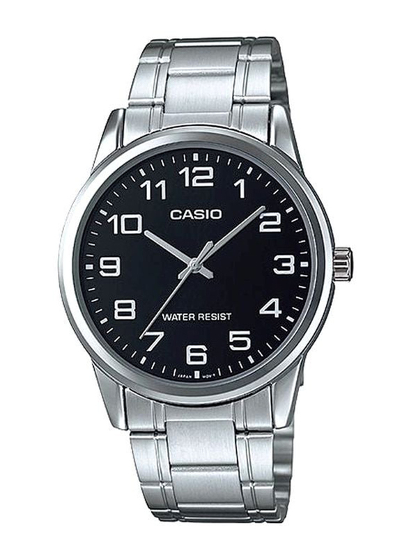 Casio Analog Watch for Men with Stainless Steel Band, Water Resistant Water Resistant Analog Watch MTP-V001D-1BUDF, Silver-Black
