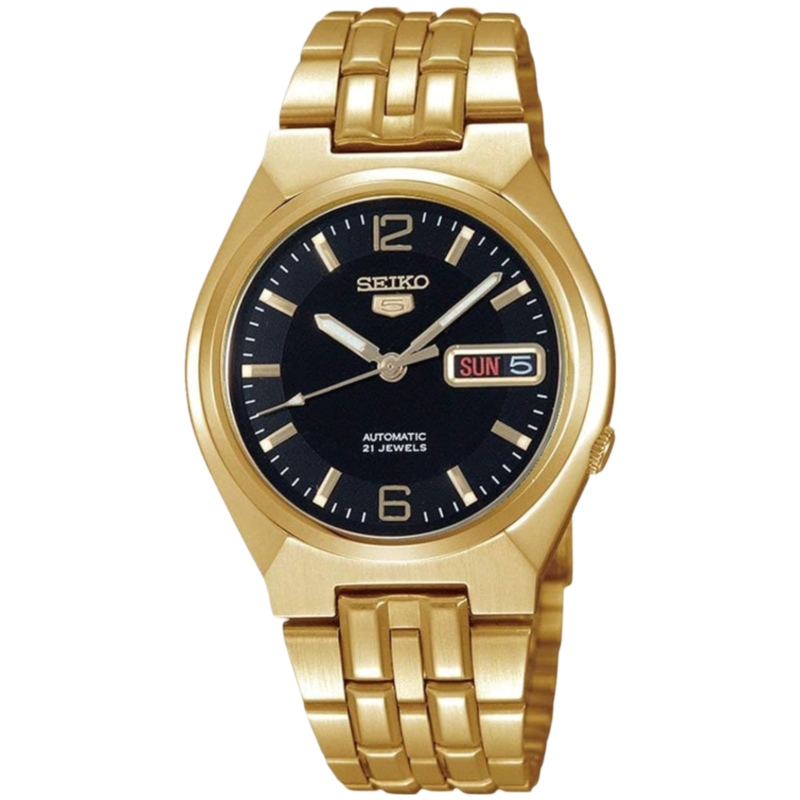 

Seiko Series 5 Analog Watch for Men with Stainless Steel Band, Water Resistant, SNKL66K1, Gold-Dark Blue