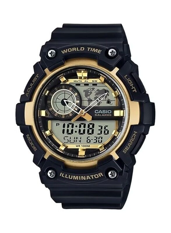 

Casio Youth Analog + Digital Watch for Men with Resin Band, Water Resistant, AEQ200W-9A, Black-Grey/Black