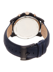 Fossil Analog Wrist Watch for Men with Leather Band, Water Resistant and Chronograph, FS5061, Navy Blue-Black