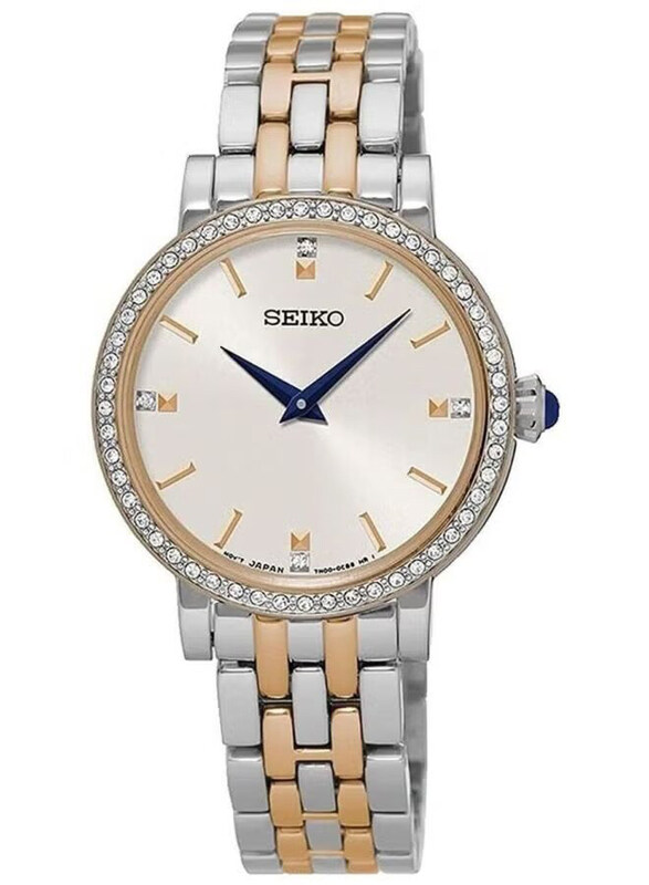 

Seiko Analog Watch for Women with Stainless Steel Band, Water Resistant, SQ-SFQ810P1, Silver/Gold-White