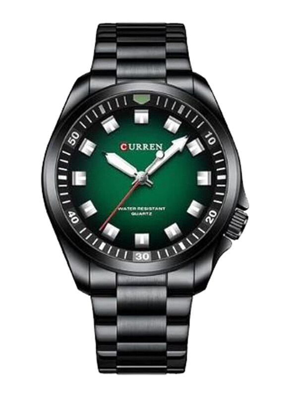 

Curren Analog Watch for Men with Stainless Steel Band, Water Resistant, 8451, Black-Green