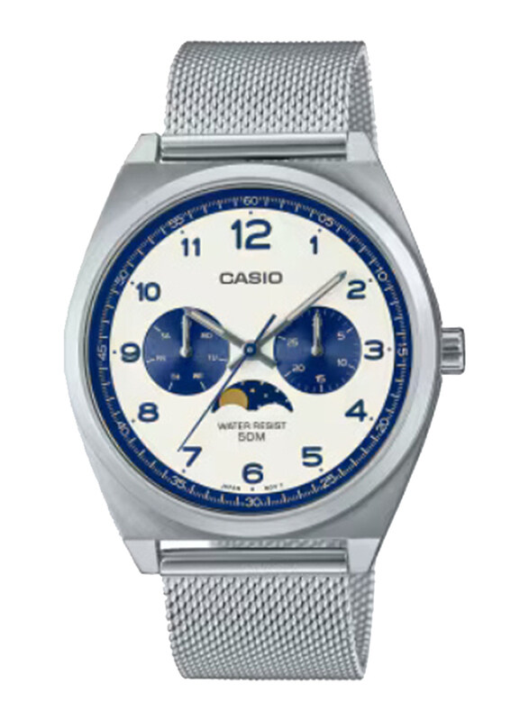 

Casio Standard Analog Watch for Men with Mesh Band, Water Resistant and Chronograph, MTP-M300M-7AVDF, Silver-White