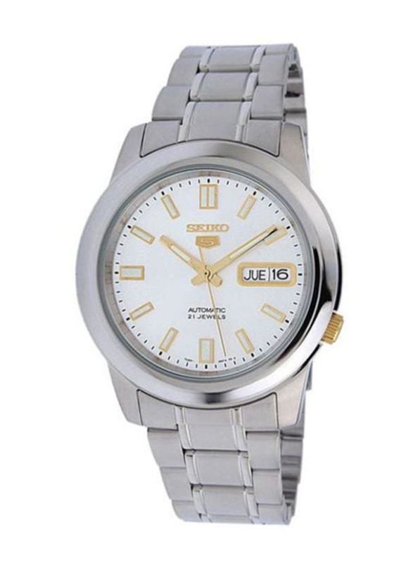 Seiko Analog Watch for Men with Stainless Steel Band, Water Resistant, SNKK09J, Silver-White