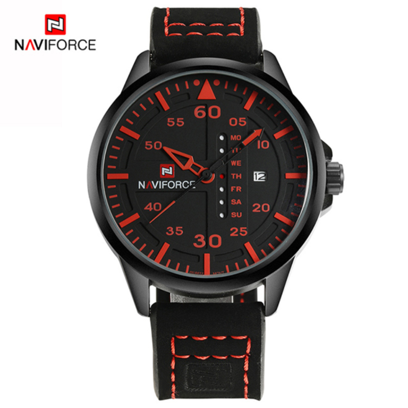 

Naviforce Analog Watch for Men with Leather Band, Water Resistant, NF9074, Black-Multicolour