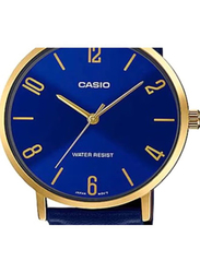 Casio Dress Analog Watch for Men with Leather Band, Water Resistant, MTP-VT01GL-2B2UDF, Blue