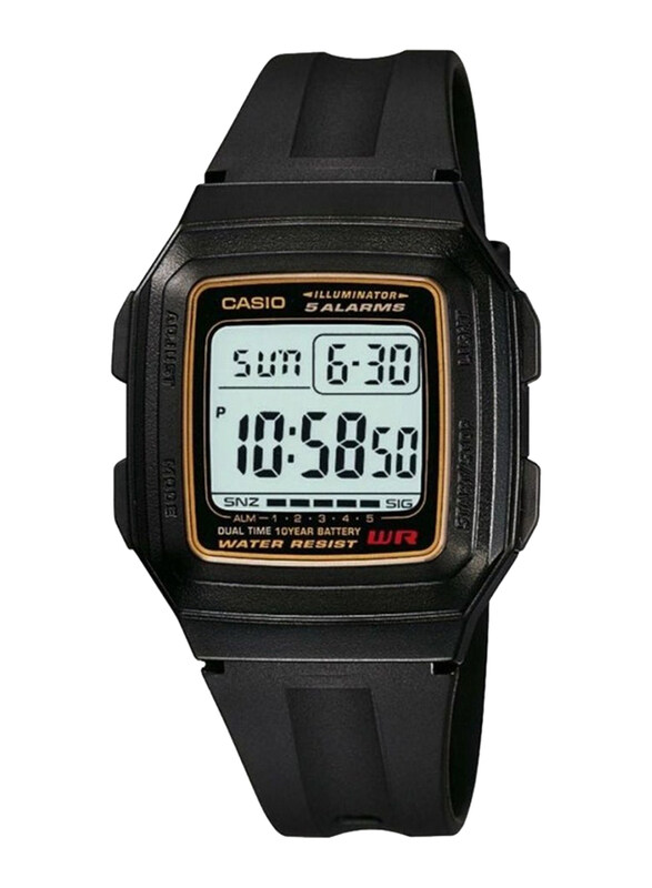 

Casio Digital Watch for Men with Resin Band, Water Resistant, F-201WA-9ADF, Black-Grey