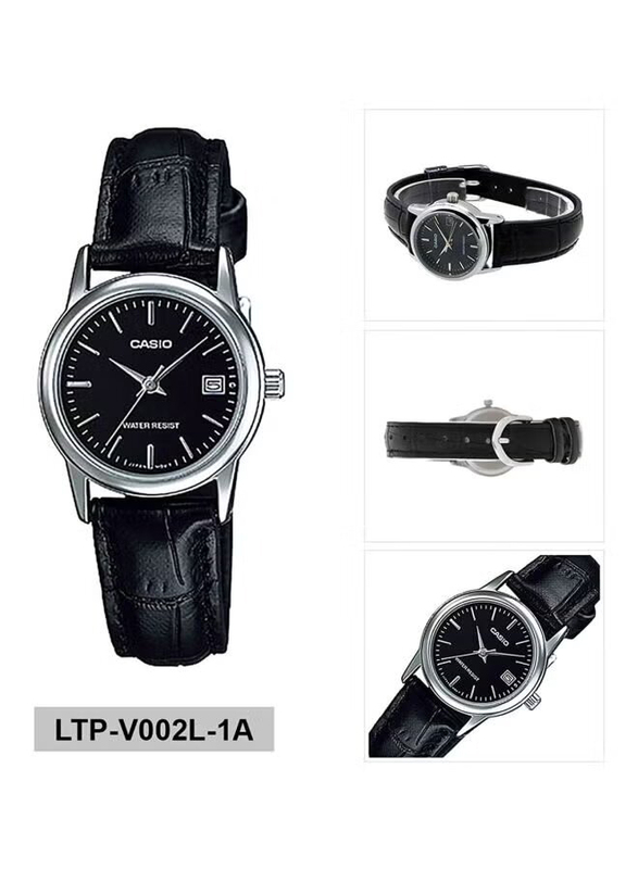 Casio Dress Analog Watch for Women with Leather Band, Water Resistant, LTP-V002L-1A, Black