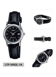 Casio Dress Analog Watch for Women with Leather Band, Water Resistant, LTP-V002L-1A, Black