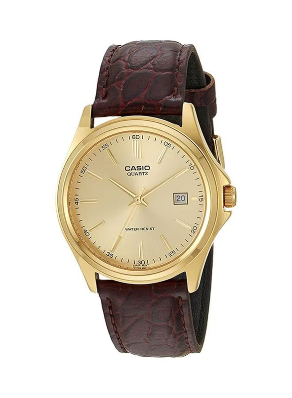 Casio Enticer Analog Watch for Men with Leather Band, Water Resistant, MTP-1183Q-9A, Brown-Gold