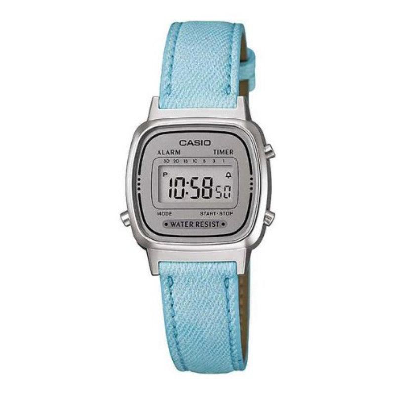 

Casio Vintage Series Digital Watch for Women with Leather Band, Water Resistant, LA670WL-2ADF, Light Blue-Grey