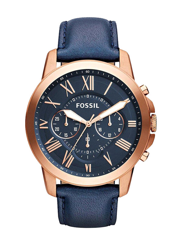 

Fossil Analog Watch for Men with Leather Band, Water Resistant & Chronograph, FS4835, Blue