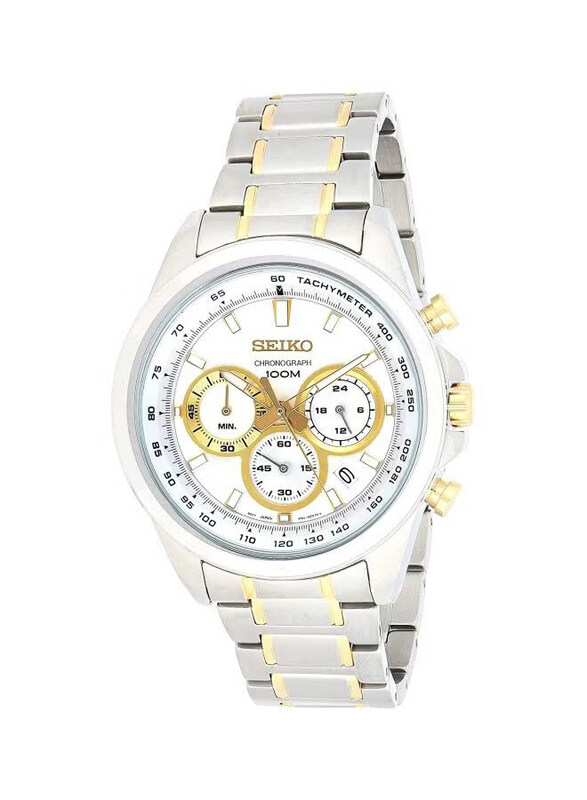 

Seiko Analog Watch for Men with Stainless Steel Band, Water Resistant, Ssb245p1, Silver/Gold-White