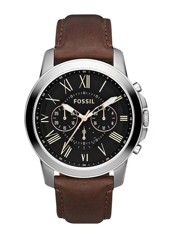 

Fossil Grant Analog Watch for Men with Leather Band, Water Resistant and Chronograph, FS4813, Brown-Black