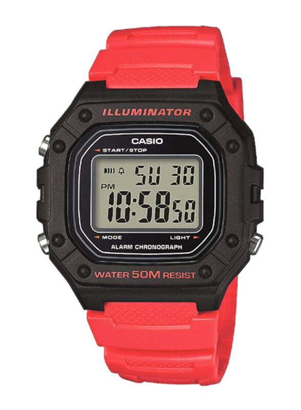 

Casio Youth Digital Watch for Men with Resin Band, Water Resistant, W-218H-4BVEF, Red-Grey