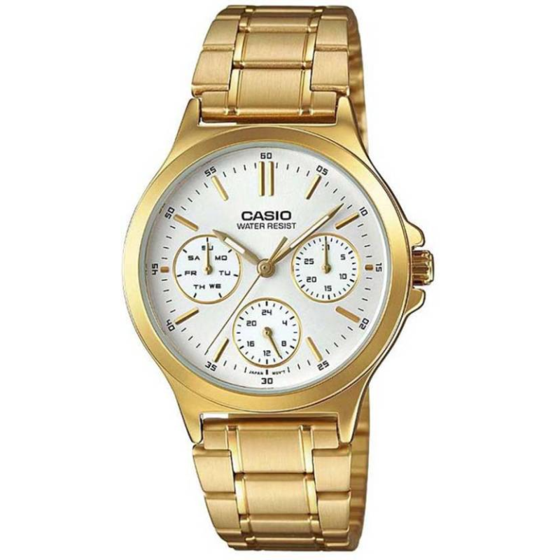 

Casio Enticer Analog Watch for Men with Stainless Steel Band, Water Resistant and Chronograph, MTP-V300G-7AUDF, Gold-White