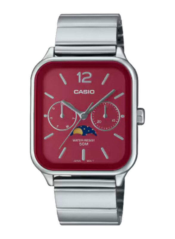 

Casio Standard Analog Watch for Men with Stainless Steel Band, Water Resistant and Chronograph, MTP-M305D-4AVDF, Silver-Red