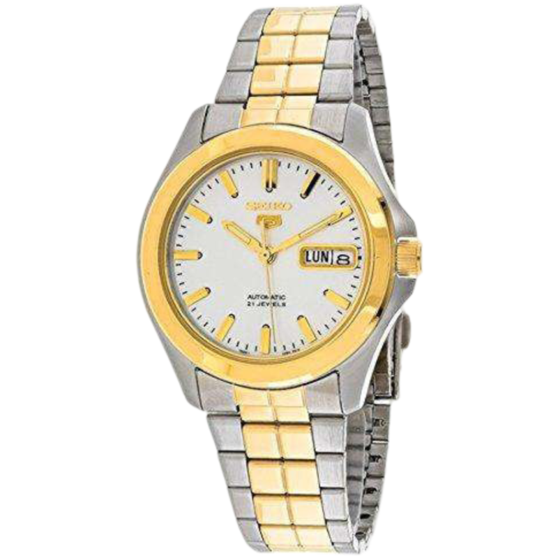 

Seiko 5 Automatic Analog Watch for Men with Stainless Steel Band, Water Resistant, SNKK94K1, Silver/gold-White