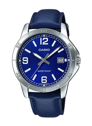 Casio Analog Watch for Men with Leather Band, Water Resistant, MTP-V004L-2BUDF, Blue