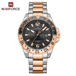 Naviforce Analog Watch for Men with Stainless Steel Band, Water Resistant, 9192, Rose Gold-Black