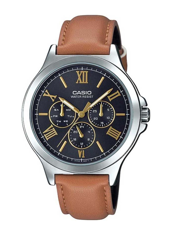 

Casio Analog Wrist Watch for Men with Leather Band, Water Resistant and Chronograph, MTP-V300L-1A3UDF, Brown-Black