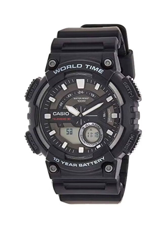 

Casio Analog + Digital Watch for Men with Silicone Band, Water Resistance, AEQ-110W-1AVDF (AD207), Black-Grey/Black