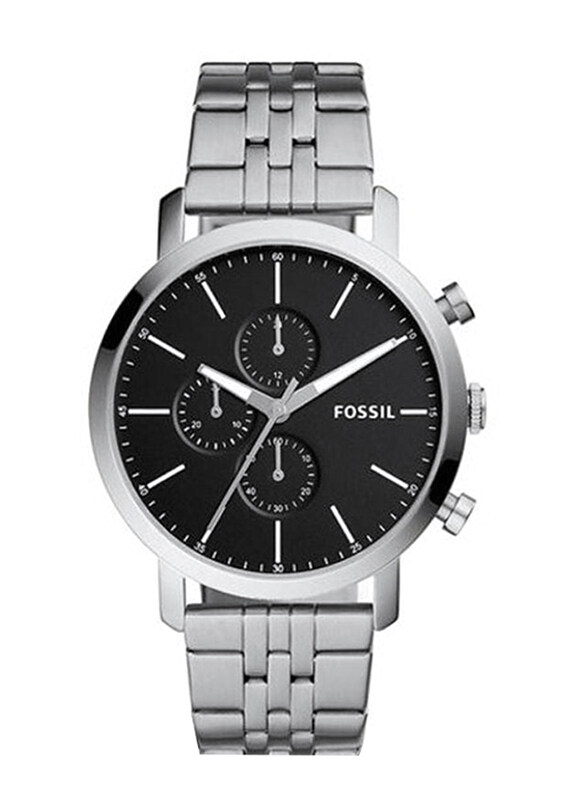 

Fossil Luther Analog Watch for Men with Leather Band, Chronograph and Water Resistant, BQ2328IE, Silver-Black