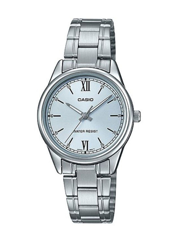 Casio Analog Watch for Women with Stainless Steel Band, Water Resistant, LTP-V005D-2B3UDF, Silver-Light Blue